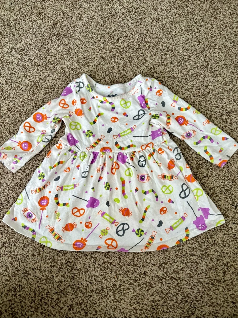Cat & Jack White Halloween Candy Print Long-Sleeve Dress for Kids
